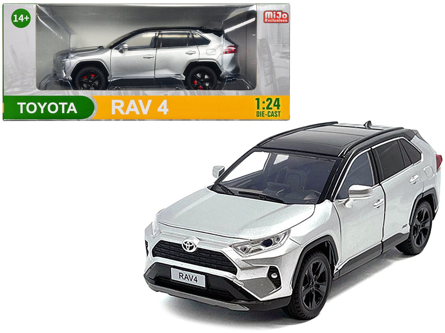 Toyota Rav4 Hybrid XSE Silver Metallic with Black Top and Sunroof 1/24 Diecast Model Car-DiecastModeler.com