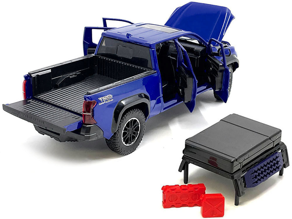2024 Toyota Tacoma TRD Off-Road Edition Pickup Truck Blue Metallic with Bed Camper 1/24 Diecast Model Car