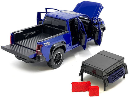 2024 Toyota Tacoma TRD Off-Road Edition Pickup Truck Blue Metallic with Bed Camper 1/24 Diecast Model Car