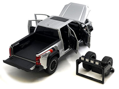 2024 Toyota Tacoma TRD Off Road Edition Pickup Truck Silver Metallic with TRD Stripes with Sunroof and Wheel Rack Limited Edition to 2400 pieces Worldwide 1/24 Diecast Model Car