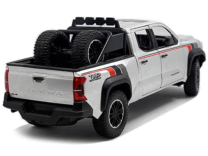 2024 Toyota Tacoma TRD Off Road Edition Pickup Truck Silver Metallic with TRD Stripes with Sunroof and Wheel Rack Limited Edition to 2400 pieces Worldwide 1/24 Diecast Model Car