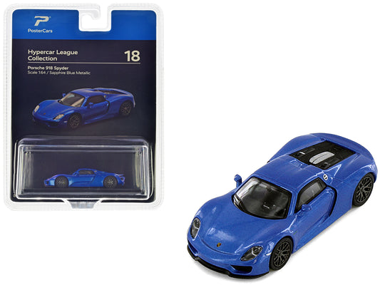 Porsche 918 Spyder Sapphire Blue Metallic "Hypercar League Collection" 1/64 Diecast Model Car by PosterCars-DiecastModeler.com