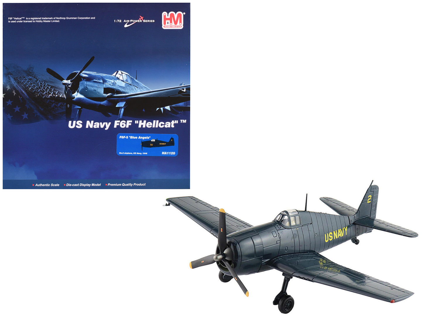 Grumman F6F-5 Hellcat Fighter Aircraft "Blue Angels #2" (1946) United States Navy "Air Power Series" 1/72 Diecast Model by Hobby Master-DiecastModeler.com