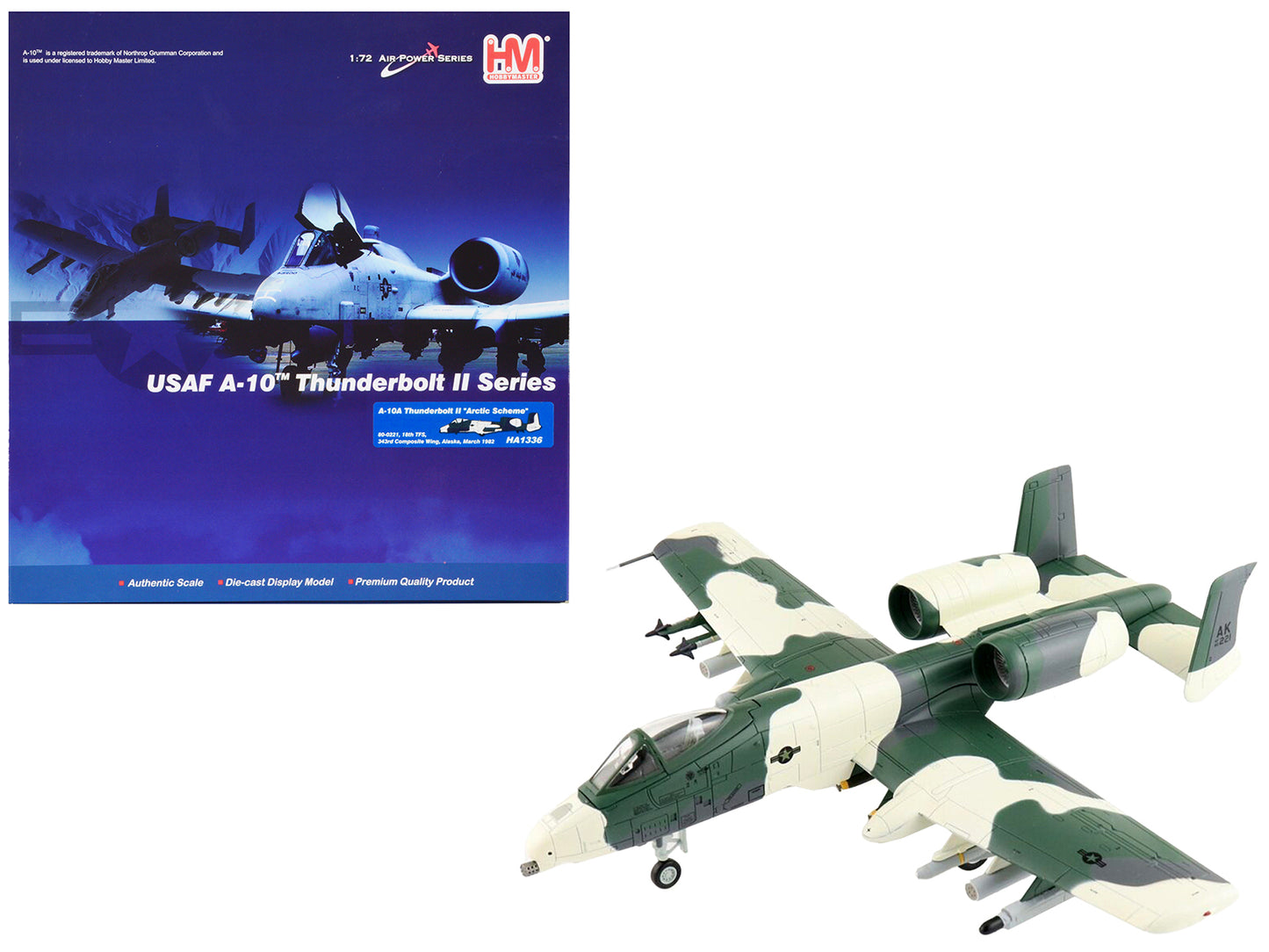 Fairchild Republic A-10A Thunderbolt II Attack Aircraft "Arctic Scheme 18th TFS 343rd Composite Wing Alaska" (1982) United States Air Force "Air Power Series" 1/72 Diecast Model by Hobby Master-DiecastModeler.com