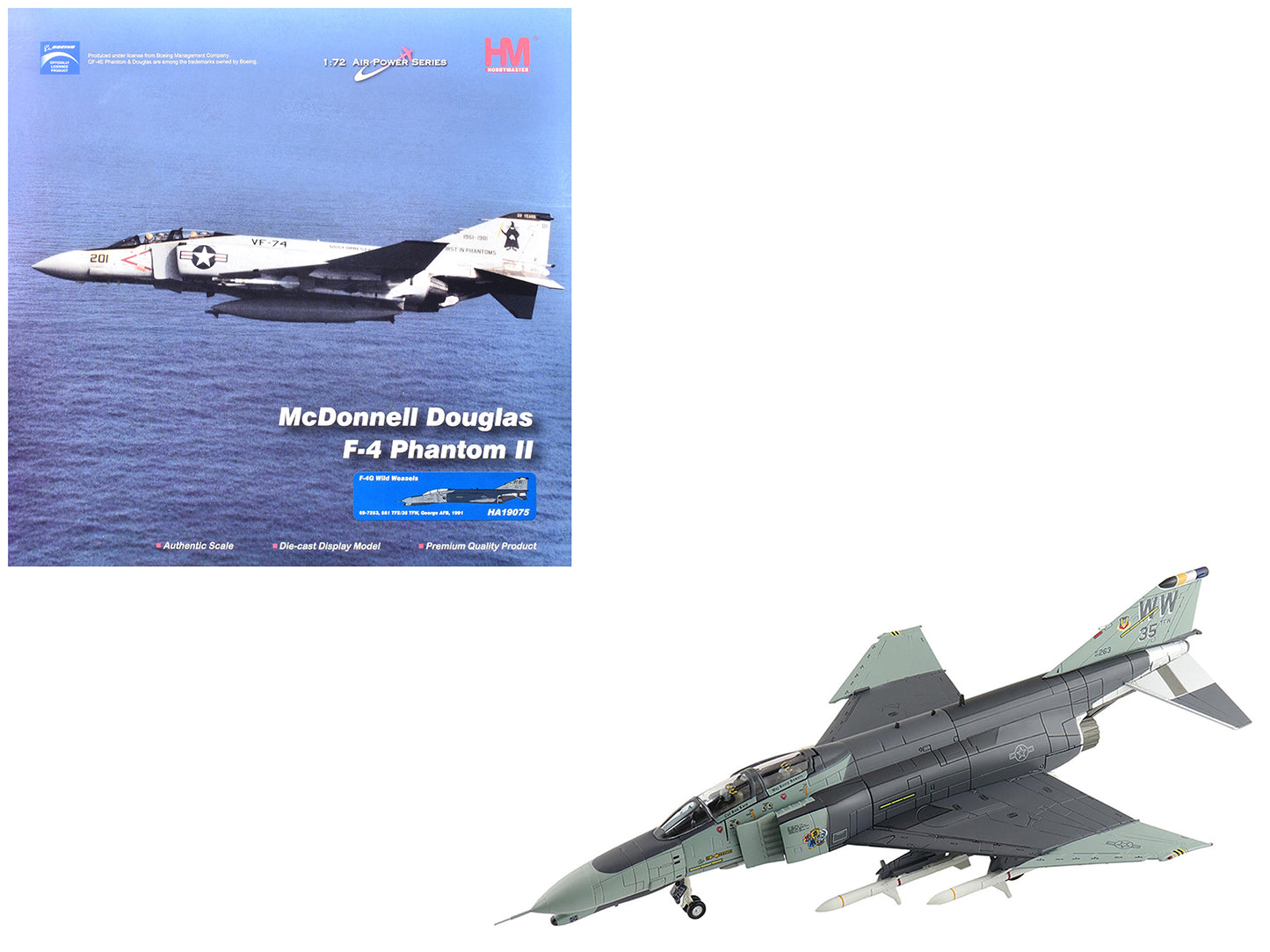 McDonnell Douglas F-4G Phantom II Fighter-Bomber Aircraft "Wild Weasels 69-7253 561st TFS 35th TFW George AFB" (1991) United States Air Force "Air Power Series" 1/72 Diecast Model by Hobby Master-DiecastModeler.com