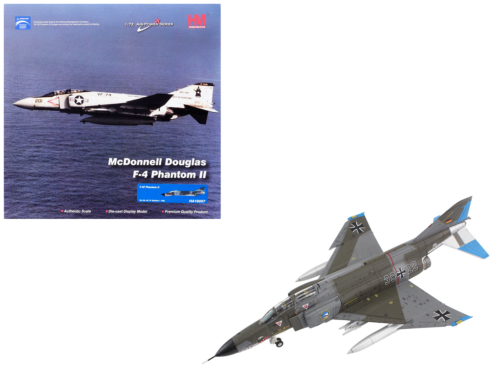 McDonnell Douglas F-4F Phantom II Fighter-Bomber Aircraft "Jagdgeschwader 74 (JG 74) Molders" (1982) German Luftwaffe "Air Power Series" 1/72 Diecast Model by Hobby Master-DiecastModeler.com