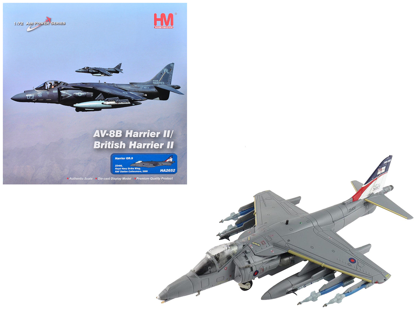 British Aerospace Harrier GR.9 Aircraft "ZD406 Royal Navy Strike Wing RAF Station Cottesmore" (2009) British Royal Air Force/Navy "Air Power Series" 1/72 Diecast Model by Hobby Master-DiecastModeler.com