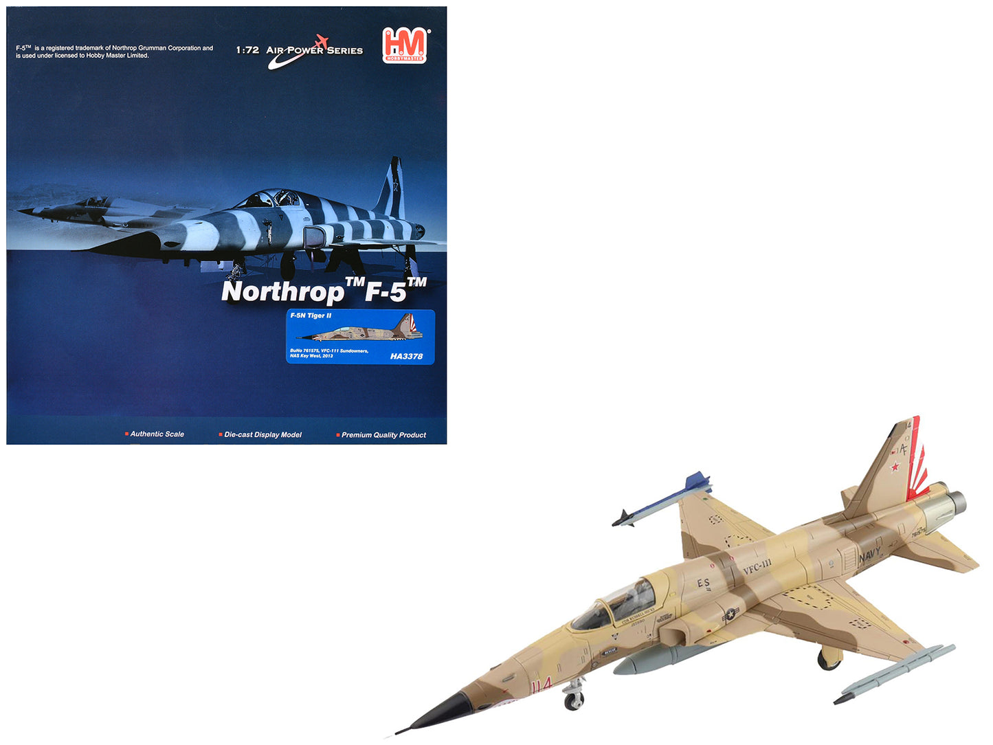 Northrop F-5N Tiger II Aircraft "761575 VFC-111 Sundowners Naval Air Station Key West" (2013) United States Navy "Air Power Series" 1/72 Diecast Model by Hobby Master-DiecastModeler.com