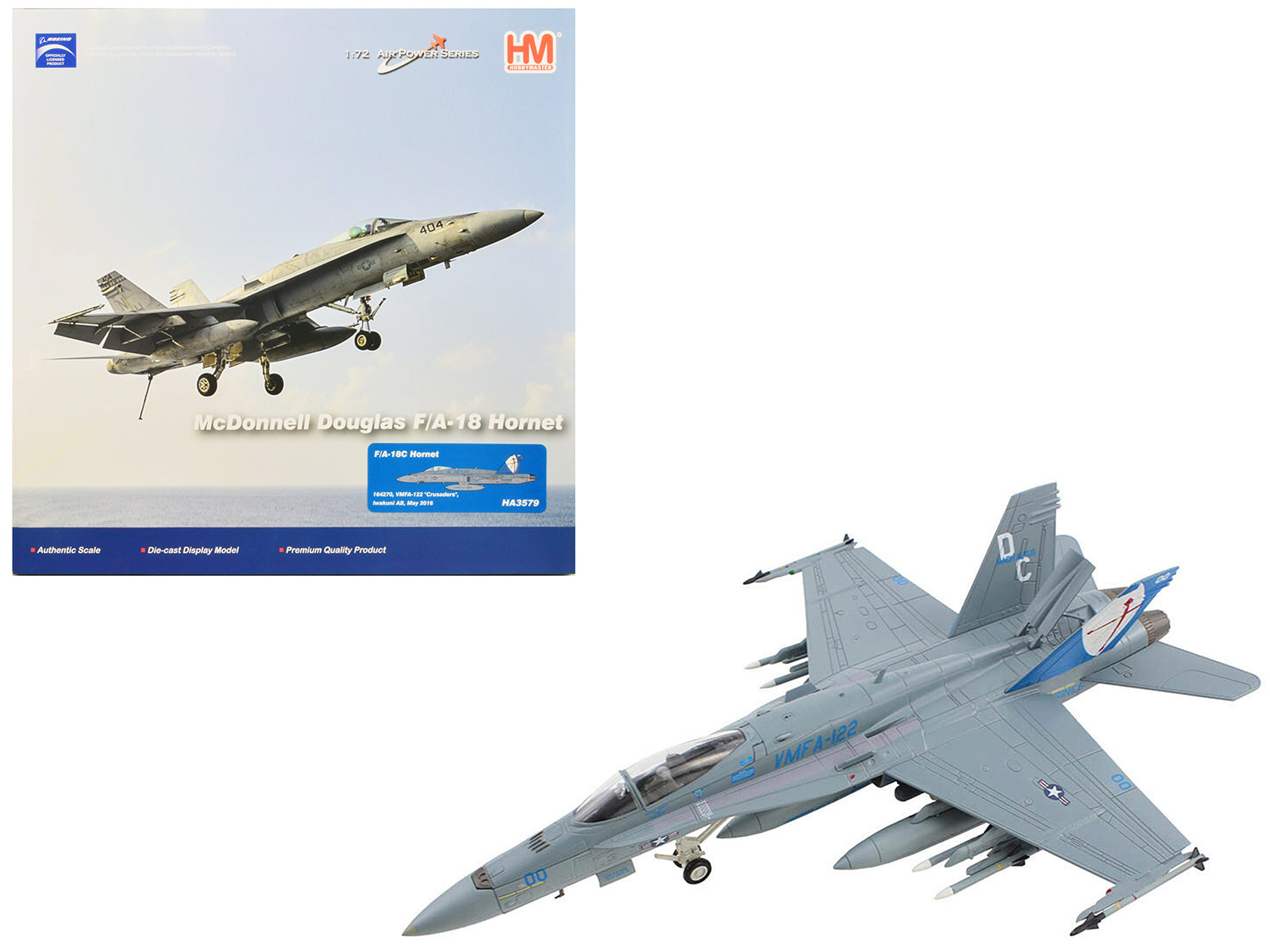 McDonnell Douglas F/A-18C Hornet Aircraft "VMFA-122 Crusaders Iwakuni AB" (2016) United States Marines "Air Power Series" 1/72 Diecast Model by Hobby Master-DiecastModeler.com