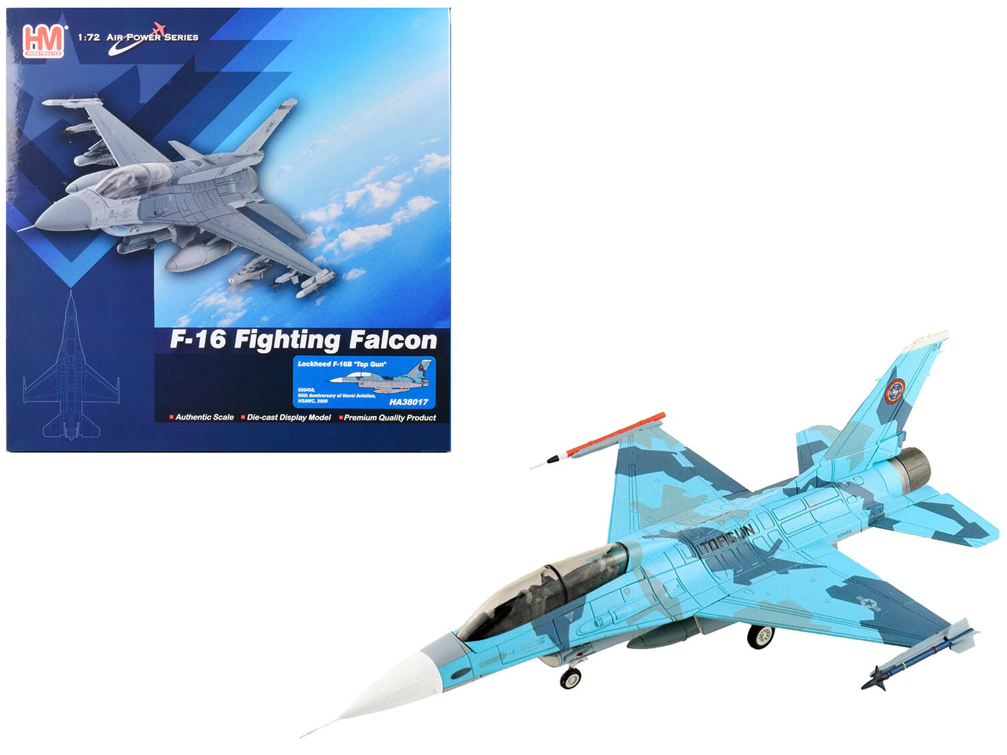 Lockheed F-16B Fighting Falcon Fighter Aircraft "Top Gun 90th Anniversary of Naval Aviation NSAWC" United States Navy "Air Power Series" 1/72 Diecast Model by Hobby Master-DiecastModeler.com