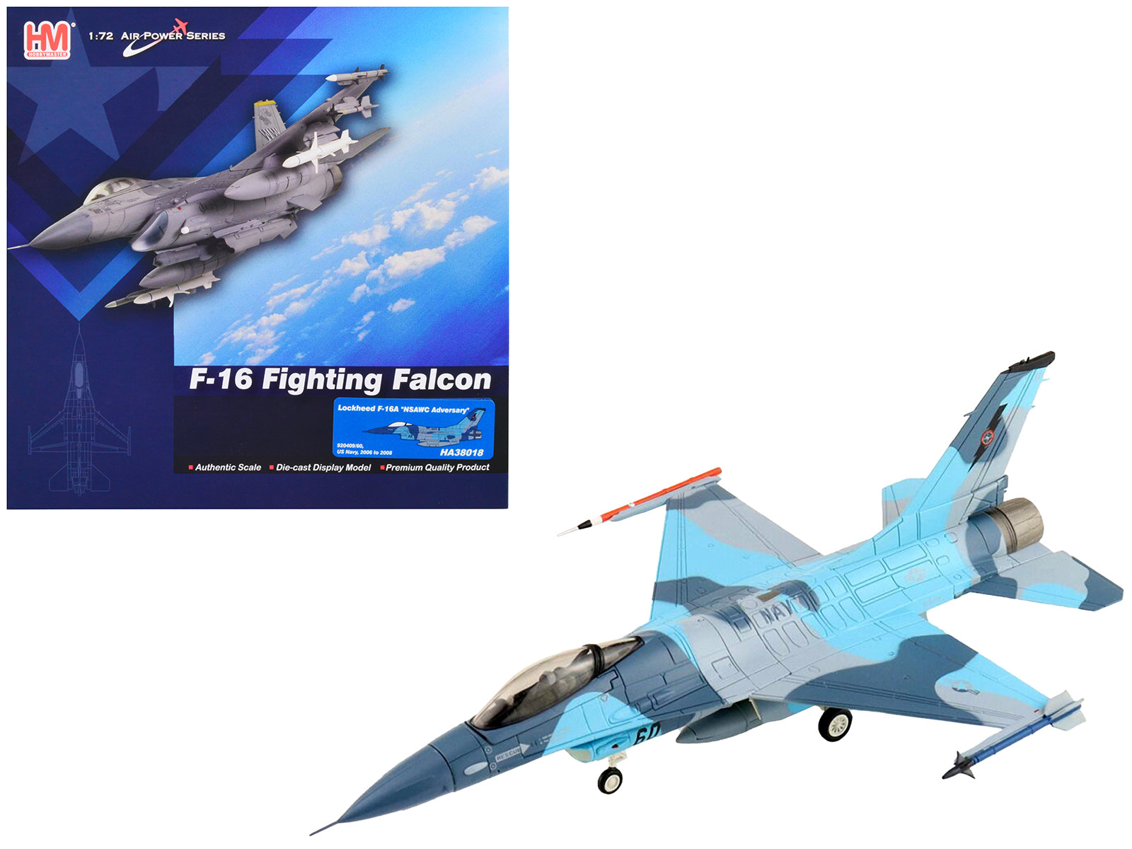 Lockheed F-16A Fighting Falcon Fighter Aircraft "NSAWC Adversary" (2006-2008) United States Navy "Air Power Series" 1/72 Diecast Model by Hobby Master-DiecastModeler.com