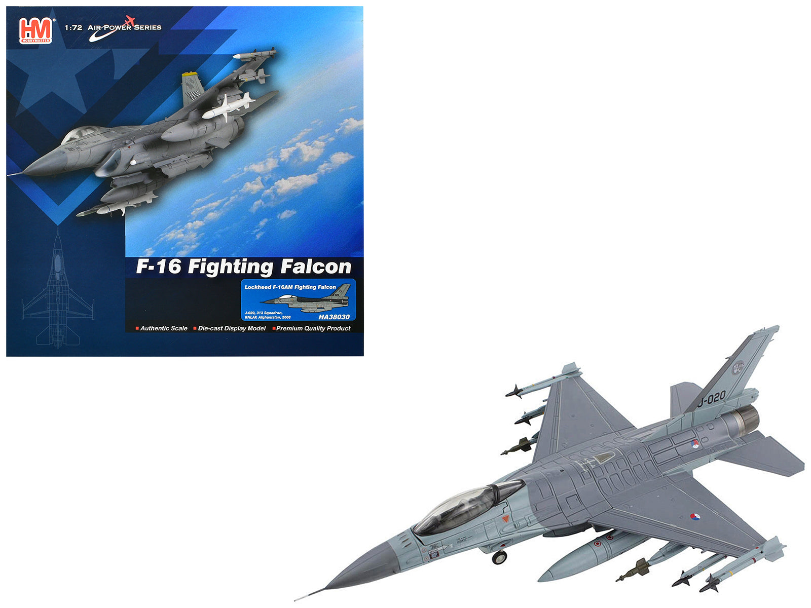 Lockheed F-16AM Fighting Falcon Fighter Aircraft "313 Squadron Afghanistan" (2008) Royal Netherlands Air Force (RNLAF) "Air Power Series" 1/72 Diecast Model by Hobby Master-DiecastModeler.com