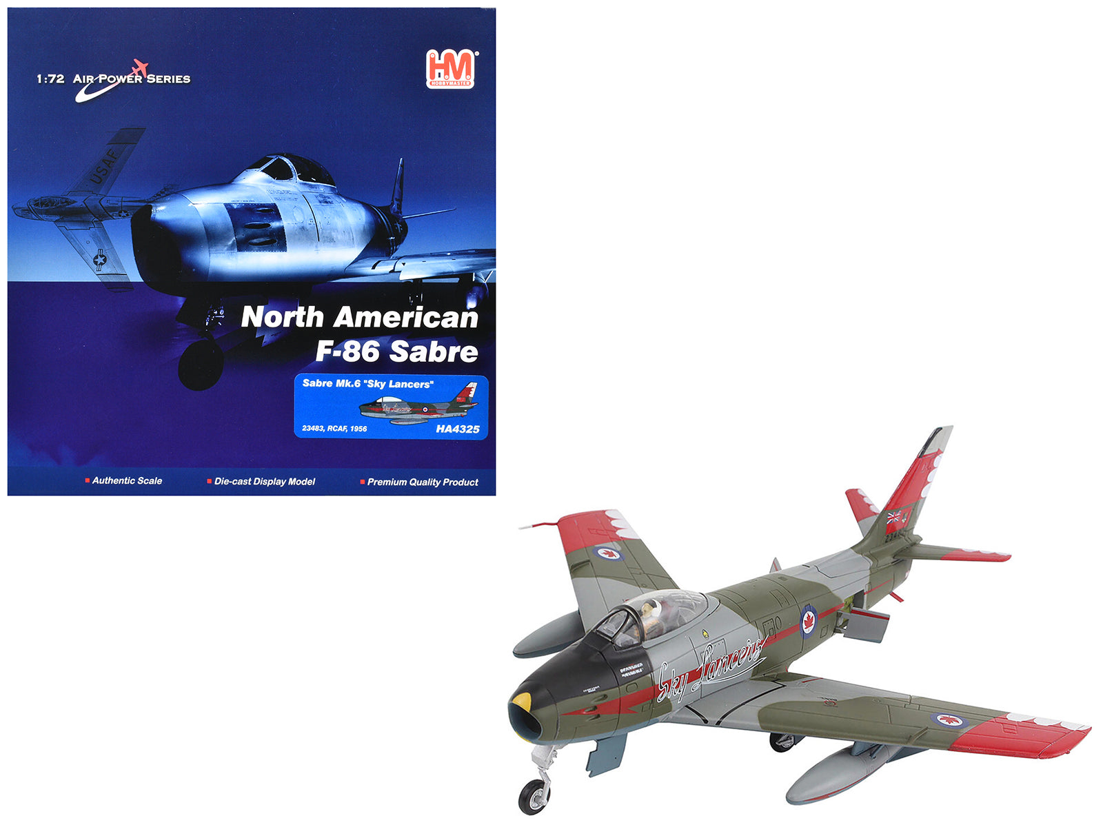 Canadair Sabre Mk.6 Fighter Aircraft "Sky Lancers" (1956) Royal Canadian Air Force "Air Power Series" 1/72 Diecast Model by Hobby Master-DiecastModeler.com