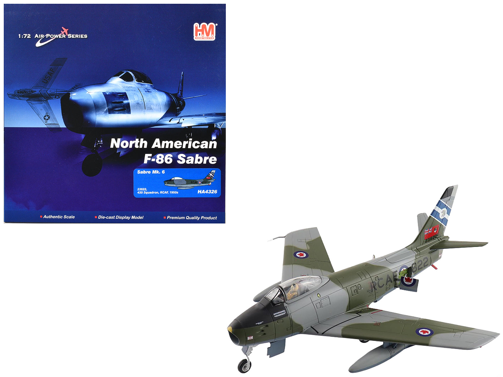 Canadair Sabre Mk.6 Fighter Aircraft "23622 430 Squadron" (1950s) Royal Canadian Air Force "Air Power Series" 1/72 Diecast Model by Hobby Master-DiecastModeler.com