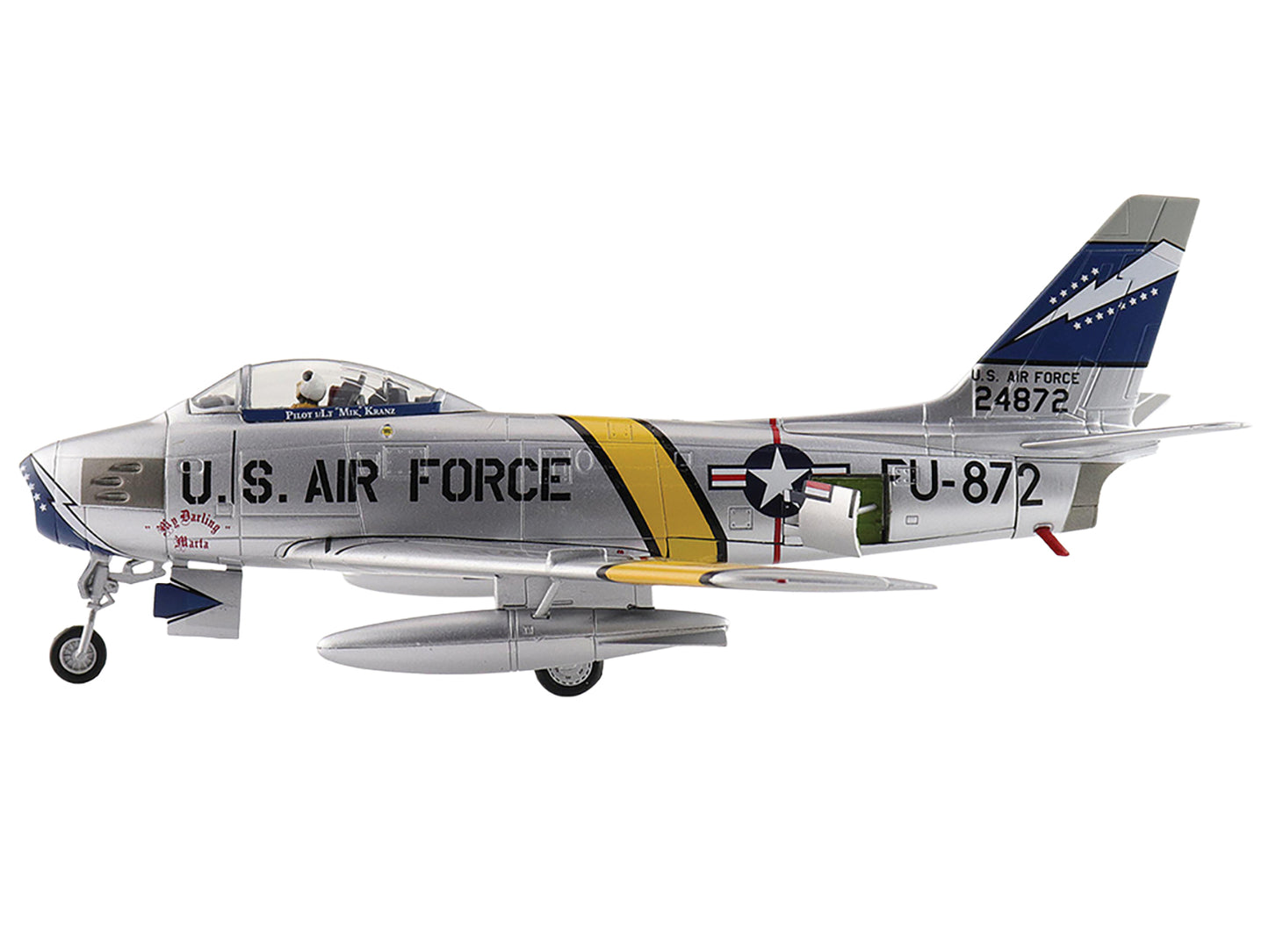 North American F-86F Sabre Fighter Aircraft "24872 Gene Kranz My Darling Marta, 69th Fighter Bomber Squadron, EAA Aviation Museum" United States Air Force "Air Power Series" 1/72 Diecast Model by Hobby Master-DiecastModeler.com