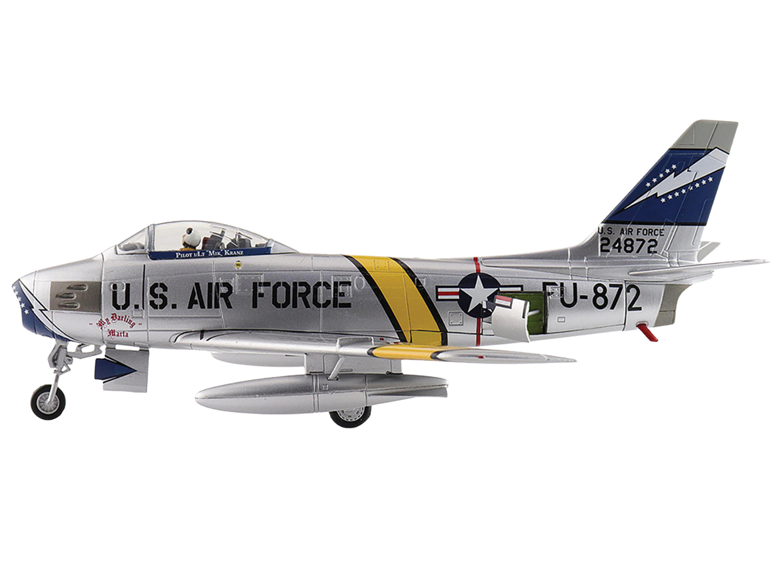 North American F-86F Sabre Fighter Aircraft "24872 Gene Kranz My Darling Marta, 69th Fighter Bomber Squadron, EAA Aviation Museum" United States Air Force "Air Power Series" 1/72 Diecast Model by Hobby Master-DiecastModeler.com