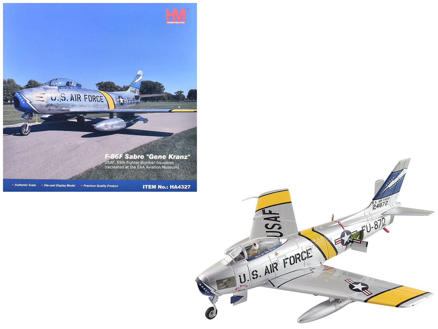 North American F-86F Sabre Fighter Aircraft "24872 Gene Kranz My Darling Marta, 69th Fighter Bomber Squadron, EAA Aviation Museum" United States Air Force "Air Power Series" 1/72 Diecast Model by Hobby Master-DiecastModeler.com
