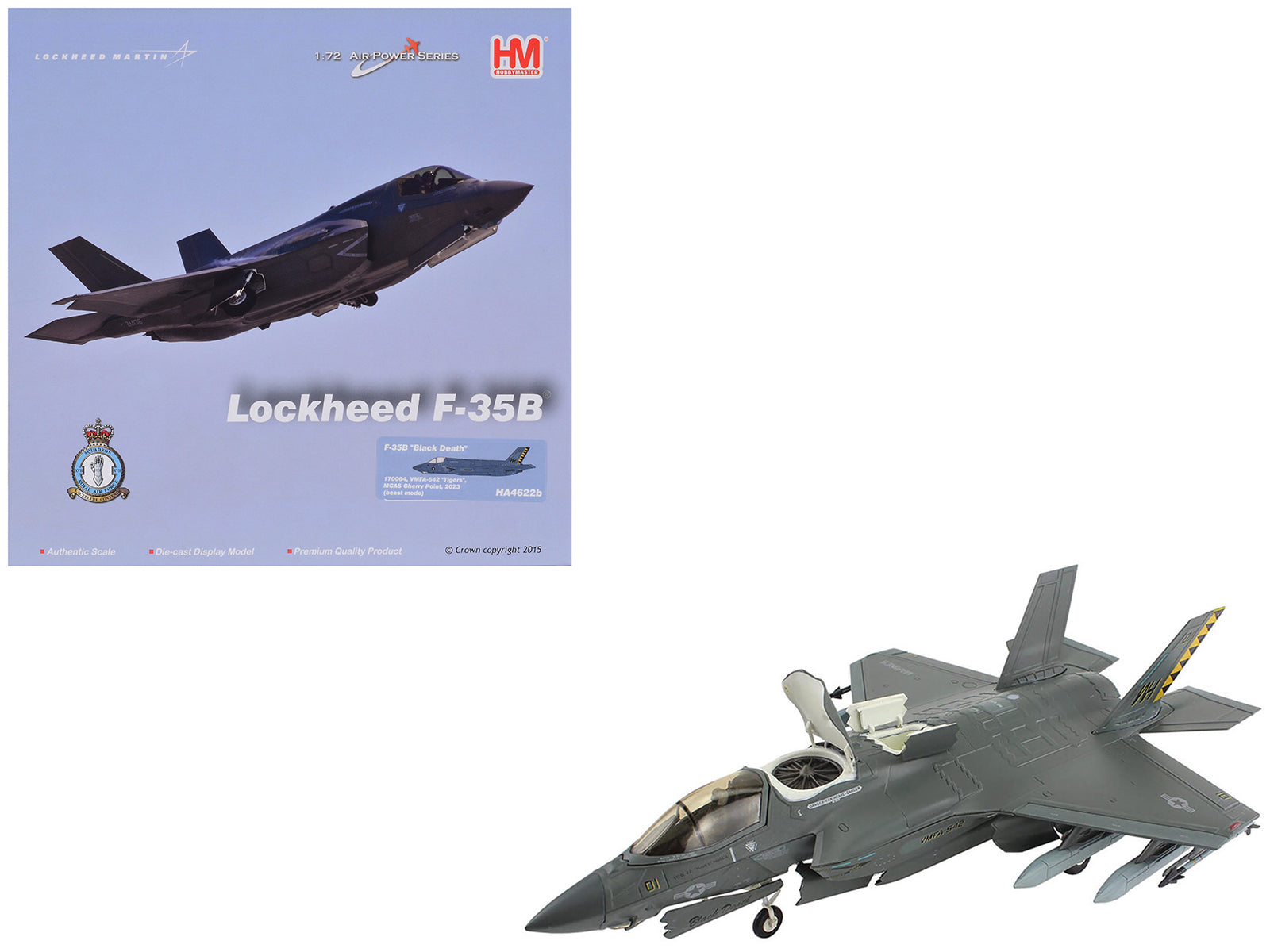 Lockheed Martin F-35B Lightning II Aircraft (Beast Mode) "Black Death VMFA-542 MCAS Cherry Point" (2023) United States Marine Corps "Air Power Series" 1/72 Diecast Model by Hobby Master-DiecastModeler.com