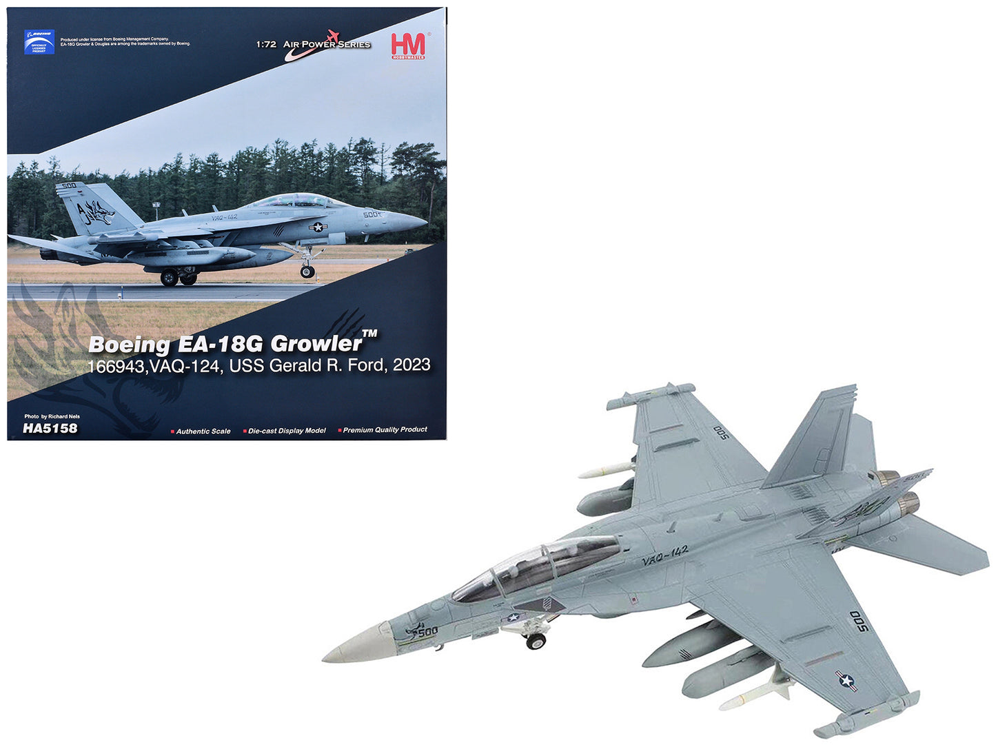 Boeing EA-18G Growler Aircraft "VAQ-142 Gray Wolves USS Gerald R. Ford" (2023) United States Navy "Air Power Series" 1/72 Diecast Model by Hobby Master-DiecastModeler.com