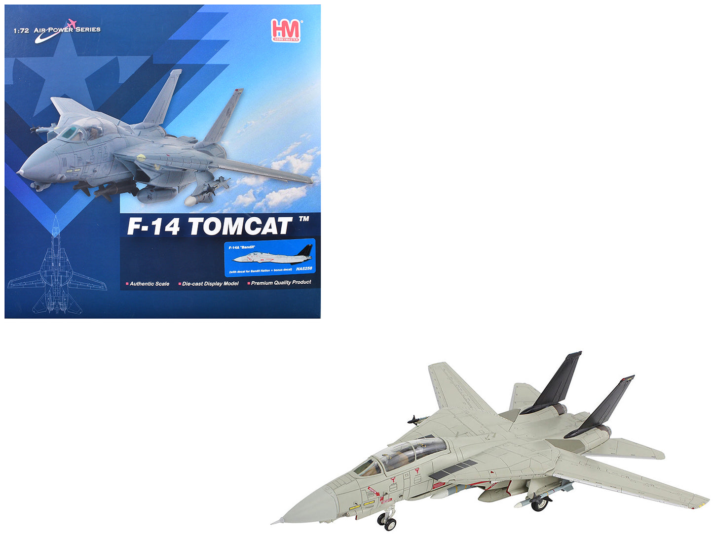 Grumman F-14A Tomcat Fighter Aircraft "Bandit Rogue Nation" United States Navy "Air Power Series" 1/72 Diecast Model by Hobby Master-DiecastModeler.com