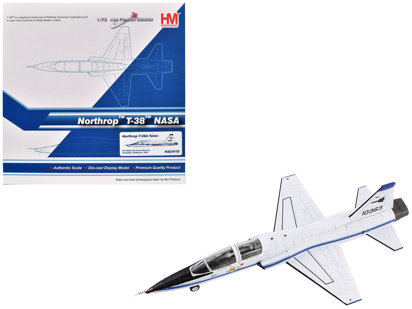 Northrop T-38A Talon Trainer Aircraft "65-10363 Air Force Plant 42 Palmdale CA" (1984) United States Air Force "Air Power Series" 1/72 Diecast Model by Hobby Master-DiecastModeler.com