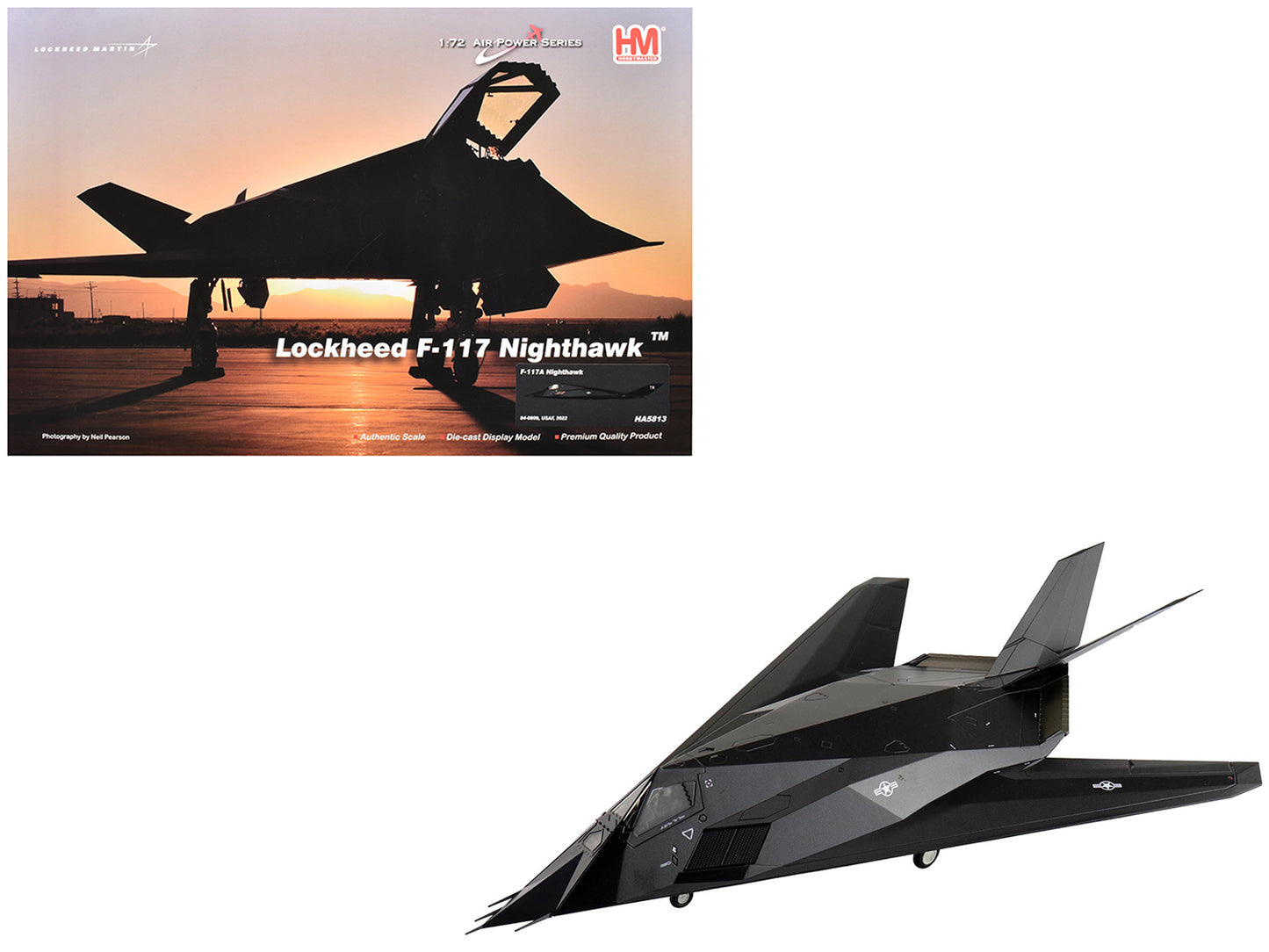 Lockheed F-117A Nighthawk Stealth Aircraft "84-0809" (2022) United States Air Force "Air Power Series" 1/72 Diecast Model by Hobby Master-DiecastModeler.com