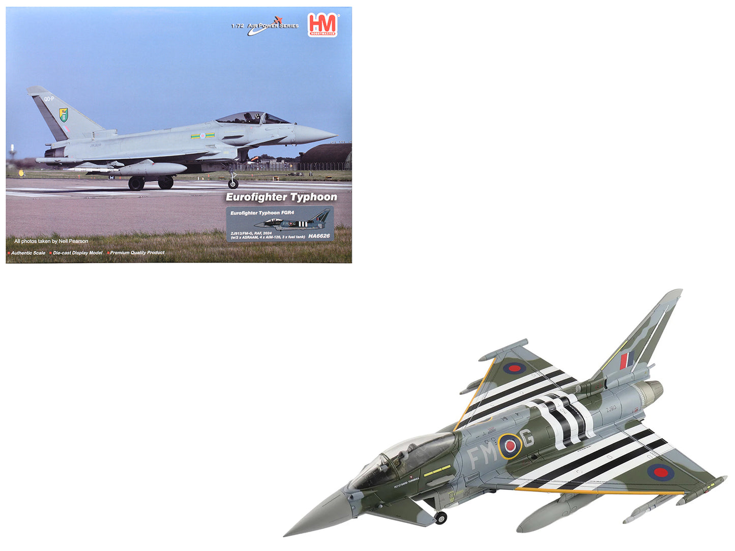 Eurofighter Typhoon FGR4 Fighter Aircraft "ZJ913 FM-G" (2024) British Royal Air Force "Air Power Series" 1/72 Diecast Model by Hobby Master-DiecastModeler.com