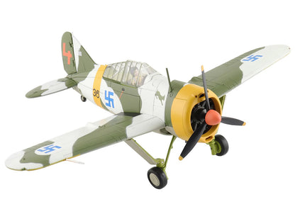 Brewster F2A Model 239 "Buffalo" Fighter Aircraft "BW364 LeLv 24 flown by Warrant Officer Ilmari Juutilainen" (1942) Finnish Air Force "Air Power Series" 1/48 Diecast Model by Hobby Master