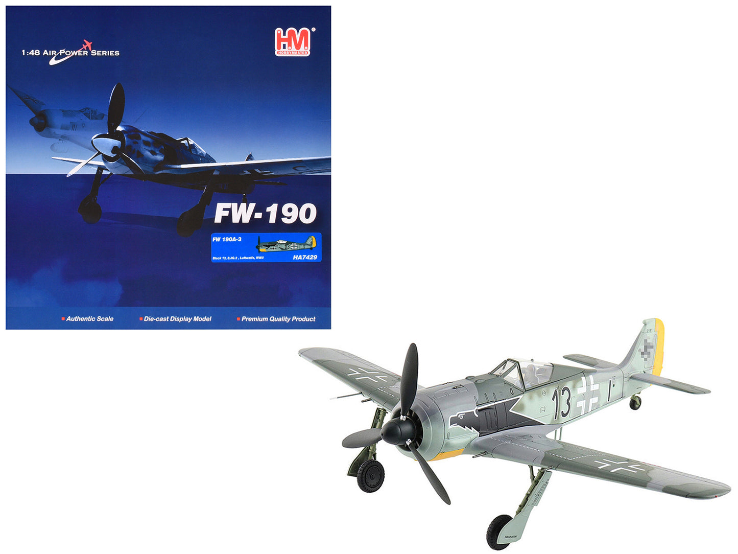 Focke-Wulf Fw 190A-3 Fighter Aircraft "8. Staffel Jagdgeschwader 2 (8/JG.2) World War II" German Luftwaffe "Air Power Series" 1/48 Diecast Model by Hobby Master-DiecastModeler.com