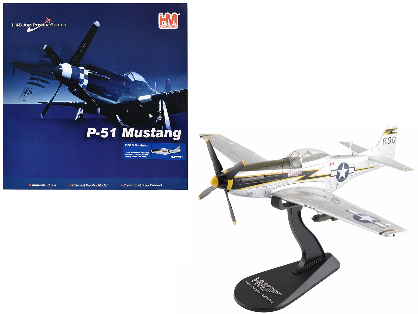North American P-51D Mustang Fighter Aircraft "Lt. Col. McComas 118th Tactical Reconnaissance Squadron 23rd Fighter Group China" (1945) United States Army Air Force "Air Power Series" 1/48 Diecast Model by Hobby Master-DiecastModeler.com