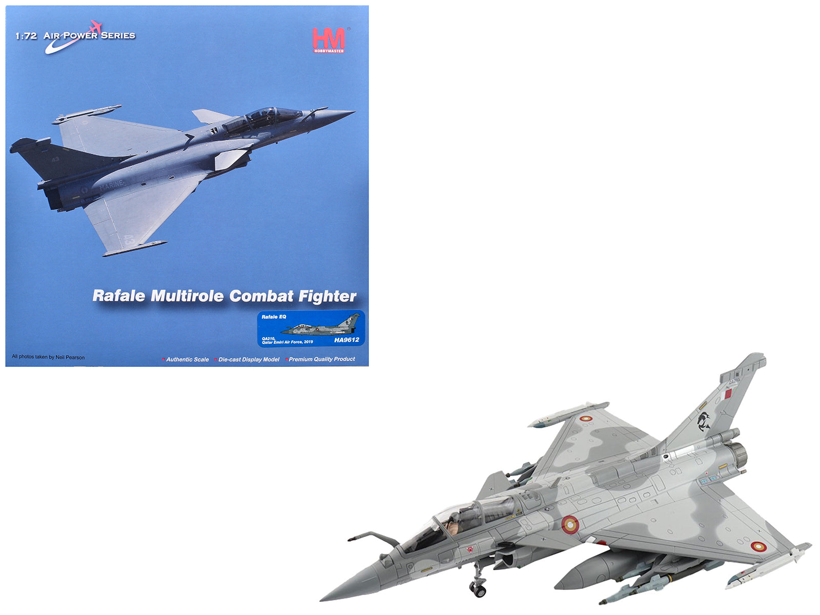Dassault Rafale EQ Fighter Aircraft "QA210" (2019) Qatar Emiri Air Force "Air Power Series" 1/72 Diecast Model by Hobby Master-DiecastModeler.com