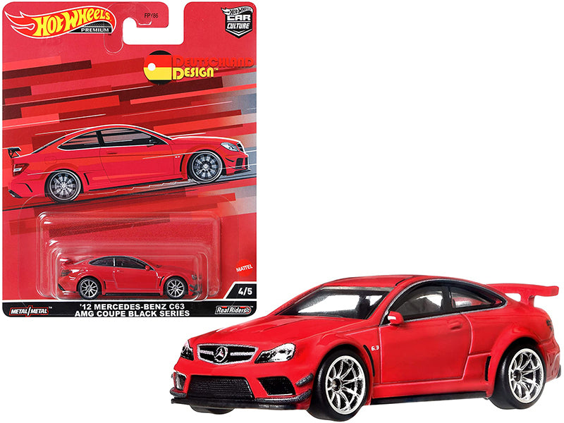2012 Mercedes Benz C63 AMG Coupe Black Series Red "Deutschland Design" Series Diecast Model Car by Hot Wheels-DiecastModeler.com