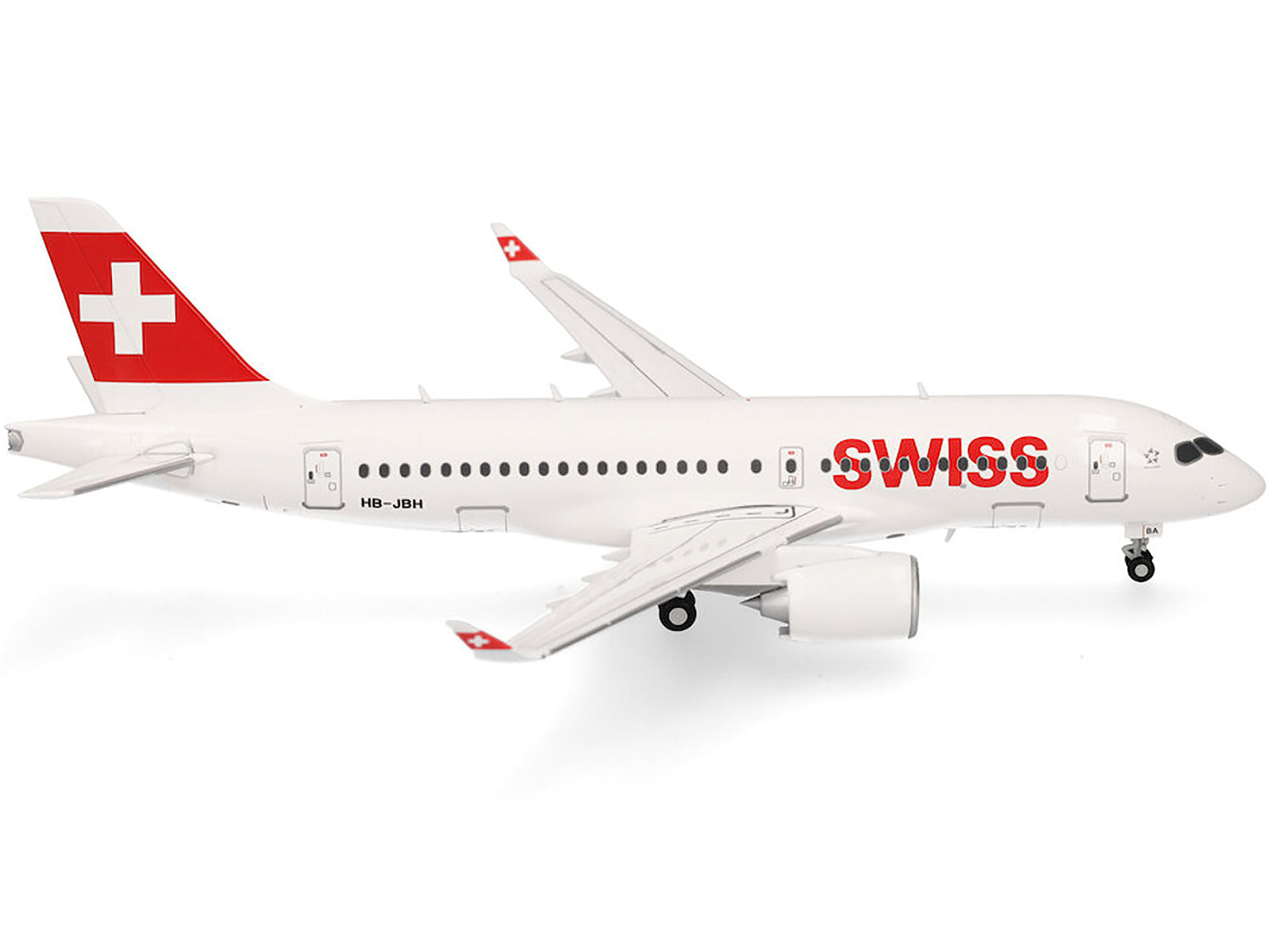 Airbus A220-100 Commercial Aircraft "Swiss International Air Lines" (HB-JBH) White with Red Tail 1/200 Diecast Model Airplane by Herpa-DiecastModeler.com
