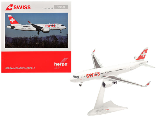 Airbus A220-100 Commercial Aircraft "Swiss International Air Lines" (HB-JBH) White with Red Tail 1/200 Diecast Model Airplane by Herpa-DiecastModeler.com