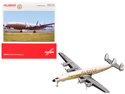 Lockheed L-1649A Starliner Commercial Aircraft "Alaska Airlines - Golden Nugget Service" (N7316C) White and Gold with Red Stripes 1/200 Diecast Model Airplane by Herpa-DiecastModeler.com