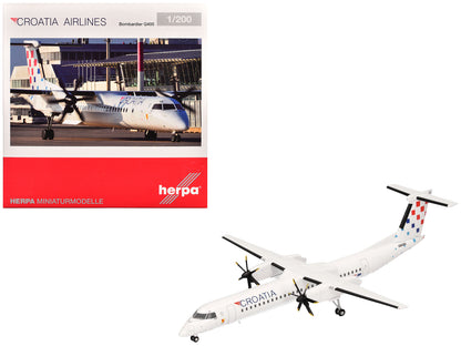 Bombardier Q400 Commercial Aircraft "Croatia Airlines" (9A-CQE) White with Tail Graphics 1/200 Diecast Model Airplane by Herpa