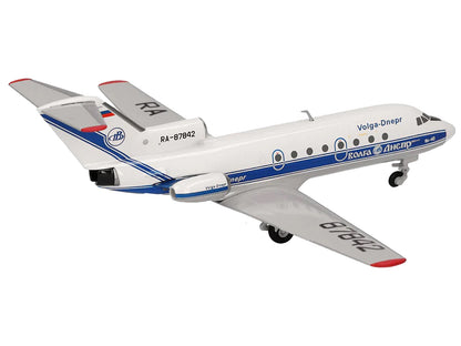 Yakovlev Yak-40 Commercial Aircraft "Volga-Dnepr Airlines" (RA-87842) White with Blue Stripes 1/200 Diecast Model Airplane by Herpa