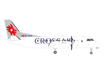 Saab 340 Commercial Aircraft "Crossair" (HB-AKN) White with Tail Graphics 1/200 Diecast Model Airplane by Herpa-DiecastModeler.com