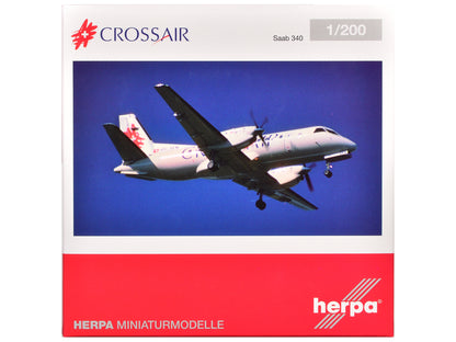 Saab 340 Commercial Aircraft "Crossair" (HB-AKN) White with Tail Graphics 1/200 Diecast Model Airplane by Herpa-DiecastModeler.com