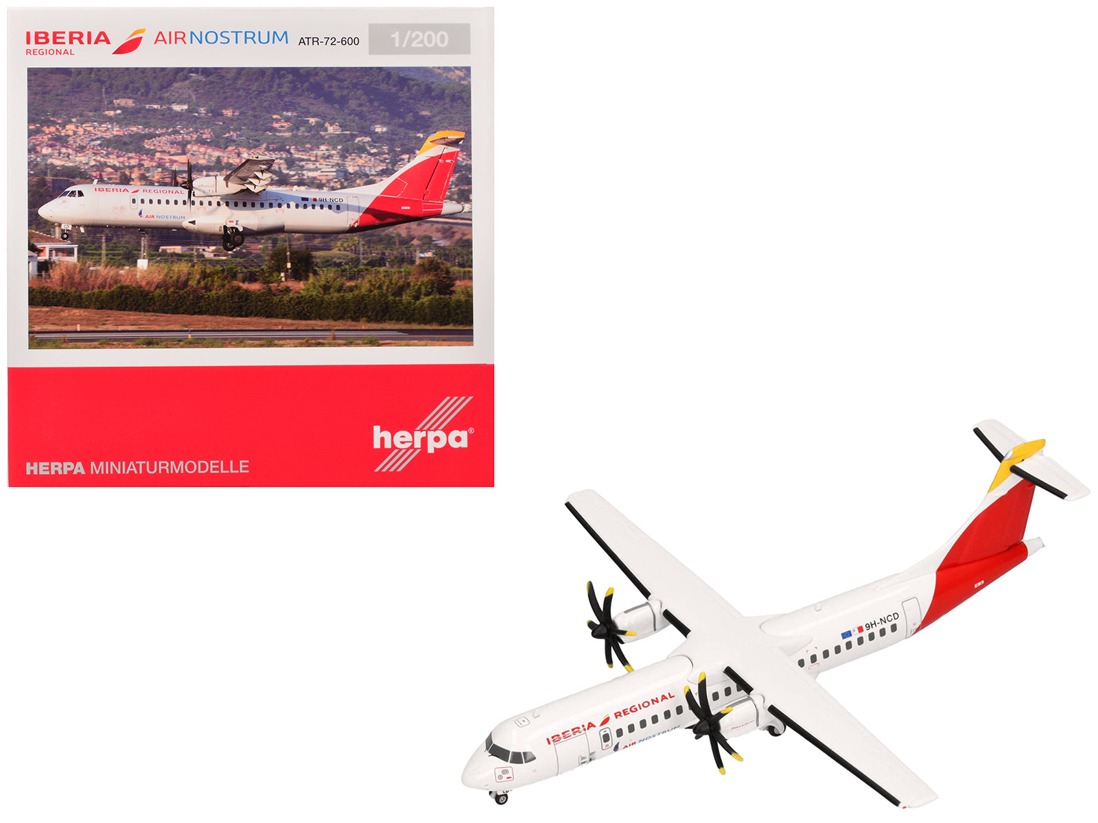 ATR 72-600 Commercial Aircraft "Iberia Regional" (9H-NCD) White with Red Tail 1/200 Diecast Model Airplane by Herpa-DiecastModeler.com