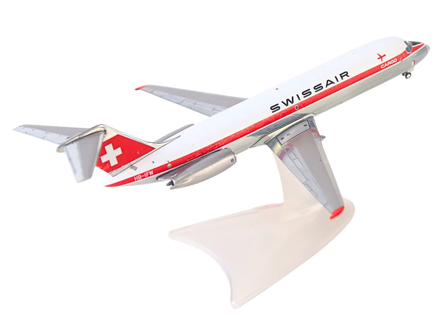 Douglas DC-9-30F Commercial Aircraft "Swissair" (HB-IFW) White with Red Stripes 1/200 Diecast Model Airplane by Herpa-DiecastModeler.com