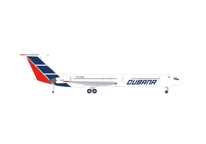 Ilyushin IL-62M Commercial Aircraft "Cubana de Aviacion" (T1280) White with Blue and Red Tail 1/200 Diecast Model Airplane by Herpa