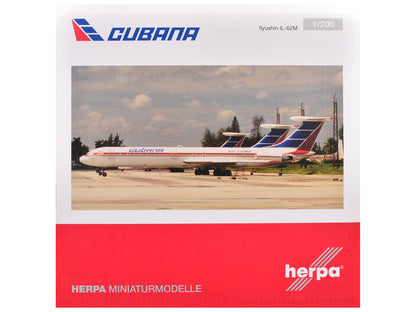 Ilyushin IL-62M Commercial Aircraft "Cubana de Aviacion" (T1280) White with Blue and Red Tail 1/200 Diecast Model Airplane by Herpa