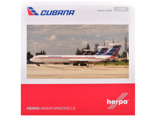 Ilyushin IL-62M Commercial Aircraft "Cubana de Aviacion" (T1280) White with Blue and Red Tail 1/200 Diecast Model Airplane by Herpa