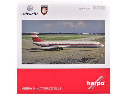 Ilyushin IL-62M Commercial Aircraft "German Luftwaffe" (11+22) White with Red Stripes 1/200 Diecast Model Airplane by Herpa-DiecastModeler.com