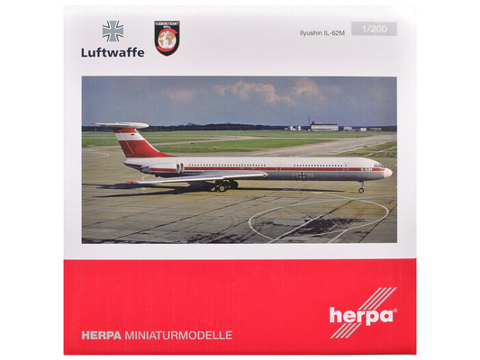 Ilyushin IL-62M Commercial Aircraft "German Luftwaffe" (11+22) White with Red Stripes 1/200 Diecast Model Airplane by Herpa