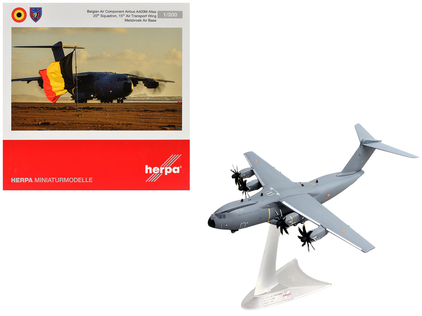 Airbus A400M Atlas Transport Aircraft "20th Squadron 15th Wing Melsbroek Air Base" Belgian Air Component 1/200 Diecast Model Airplane by Herpa