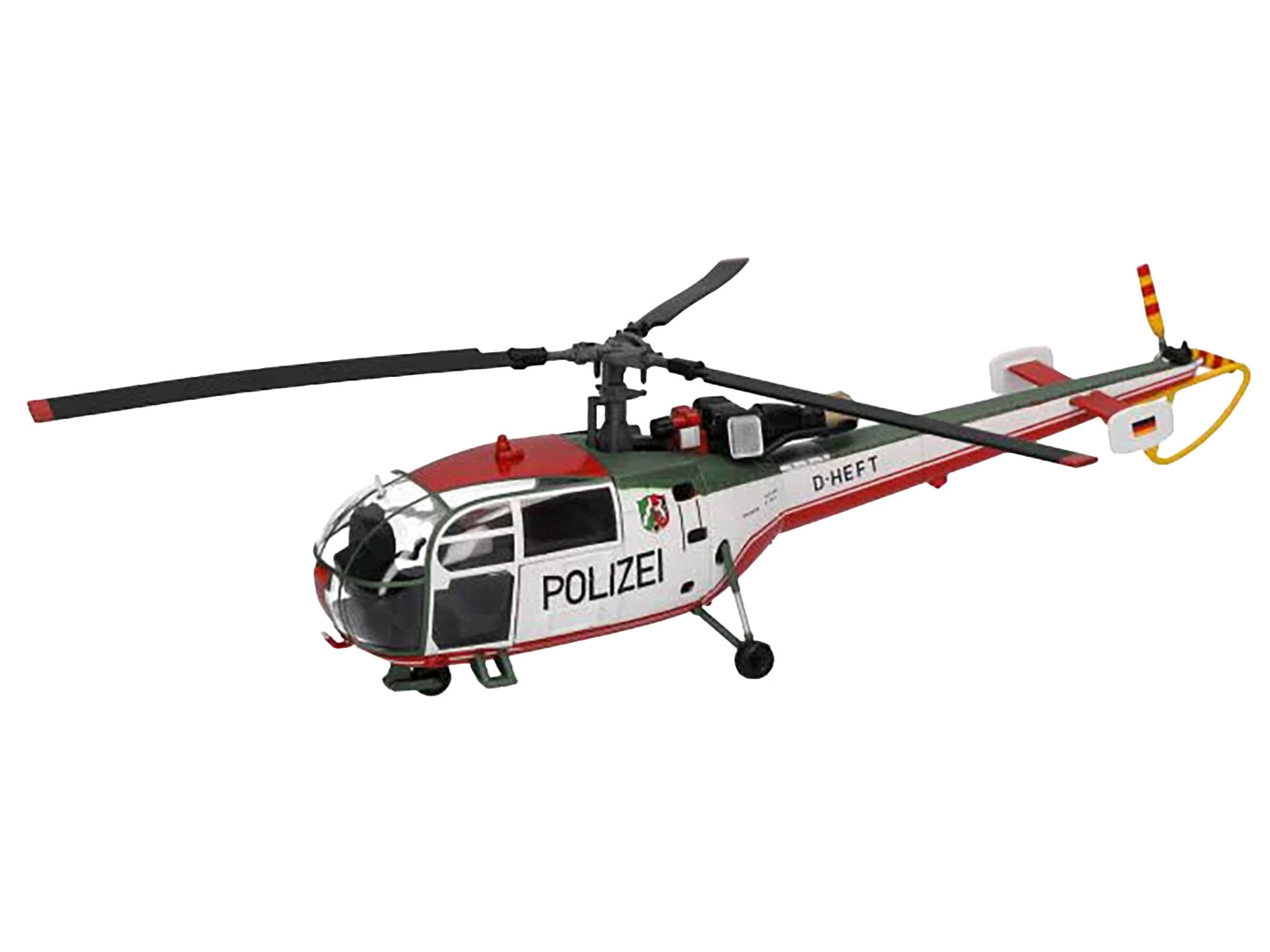 Aerospatiale Alouette III Helicopter "Polizeifliegerstaffel Nordrhein-Westfalen (Police Aviation Squadron North Rhine-Westphalia)" (D-HEFT) White with Red and Green Stripes 1/72 Diecast Model by Herpa-DiecastModeler.com
