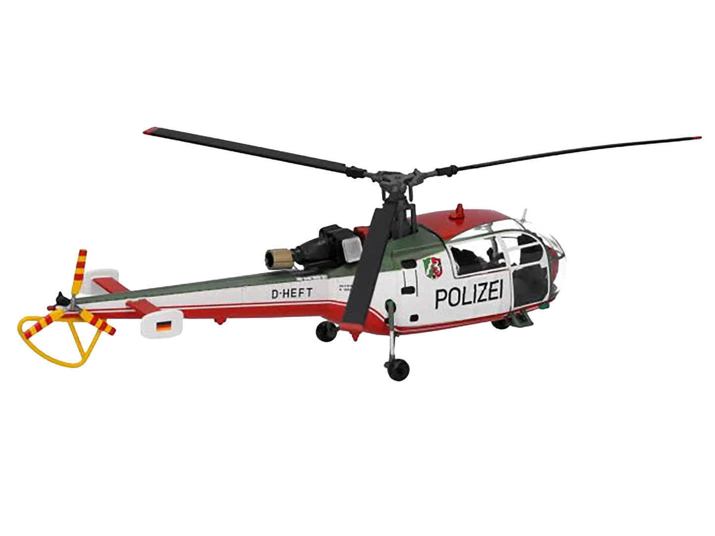Aerospatiale Alouette III Helicopter "Polizeifliegerstaffel Nordrhein-Westfalen (Police Aviation Squadron North Rhine-Westphalia)" (D-HEFT) White with Red and Green Stripes 1/72 Diecast Model by Herpa-DiecastModeler.com