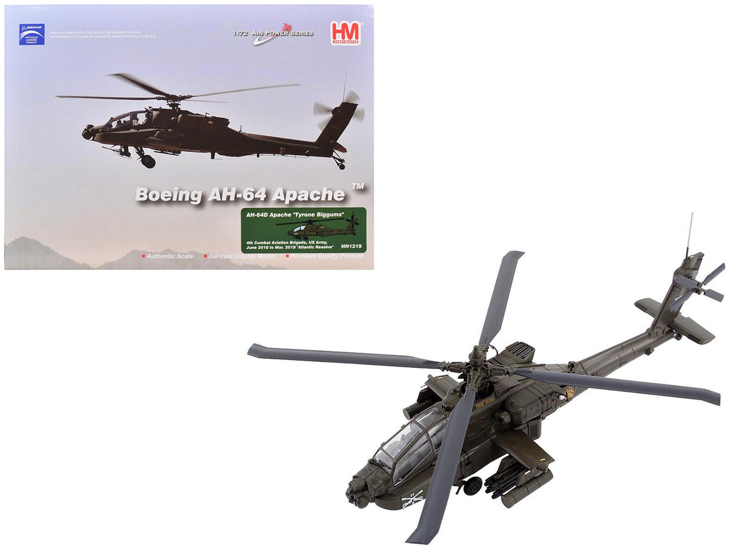 Boeing AH-64D Apache Attack Helicopter "Tyrone Biggums 4th Combat Aviation Brigade Operation Atlantic Resolve" (2018-2019) United States Army "Air Power Series" 1/72 Diecast Model by Hobby Master-DiecastModeler.com